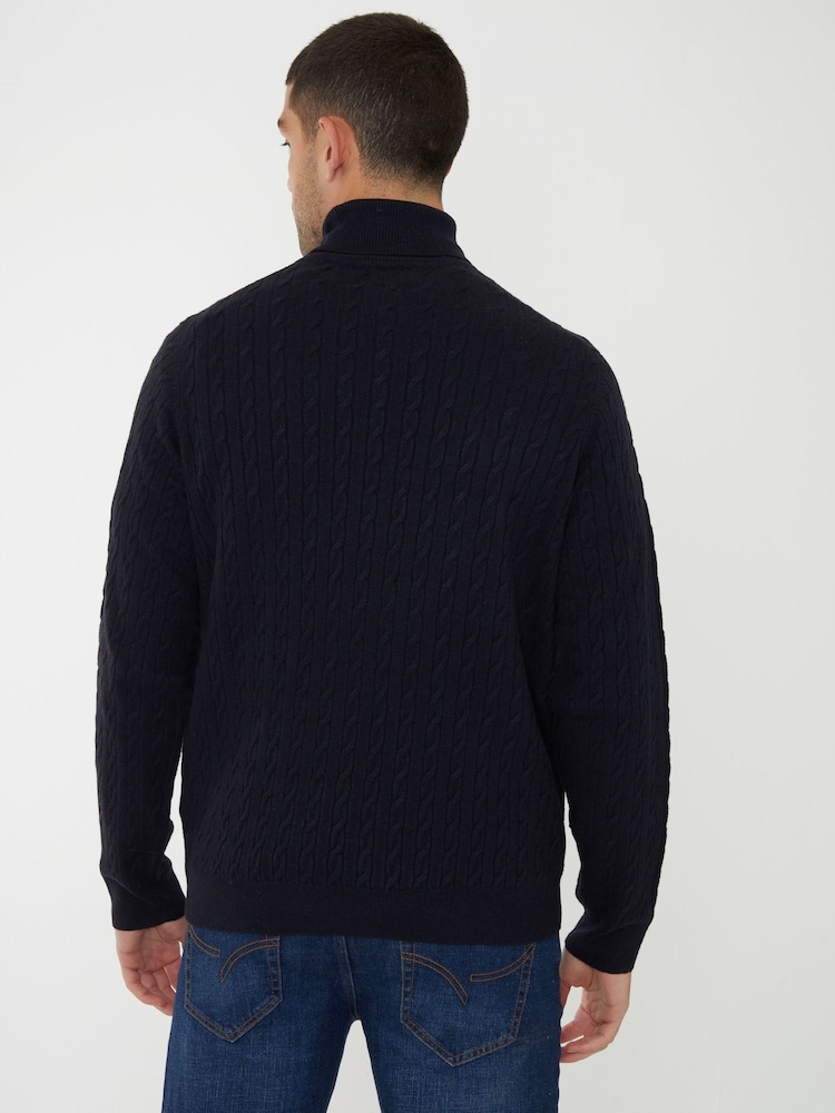 Threadbare Navy Cable Knit Roll Neck Jumper - Image 2 of 4 Threadbare Navy Cable Knit Roll Neck Jumper - Image 2 of 4