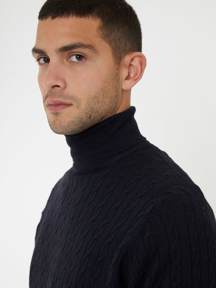 Threadbare Navy Cable Knit Roll Neck Jumper - Image 4 of 4 Threadbare Navy Cable Knit Roll Neck Jumper - Image 4 of 4