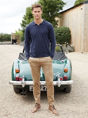 Threadbare Navy Blue Trophy Neck Knitted Long Sleeve Polo Jumper - Image 4 of 4