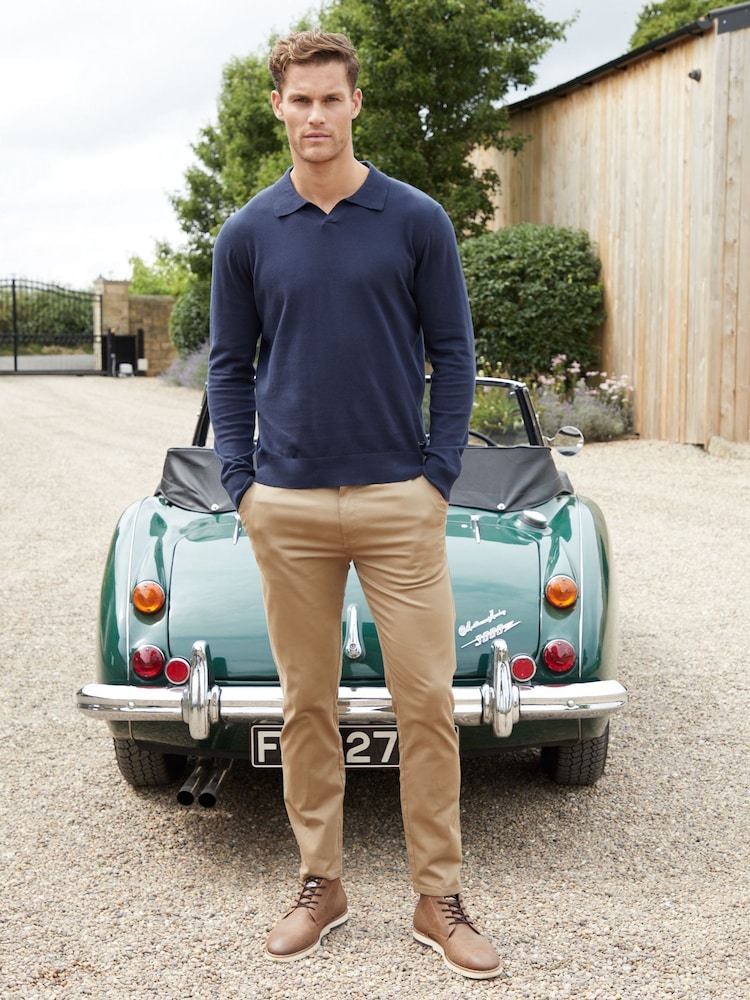 Threadbare Navy Blue Trophy Neck Knitted Long Sleeve Polo Jumper - Image 4 of 4