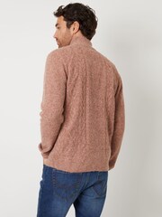 Threadbare Light Brown Cable Knit Detail Quarter Zip Jumper - Image 2 of 4
