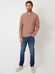 Threadbare Light Brown Cable Knit Detail Quarter Zip Jumper - Image 3 of 4