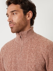 Threadbare Light Brown Cable Knit Detail Quarter Zip Jumper - Image 4 of 4
