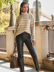 Sosandar Black Leather Straight Leg Trousers - Image 1 of 4