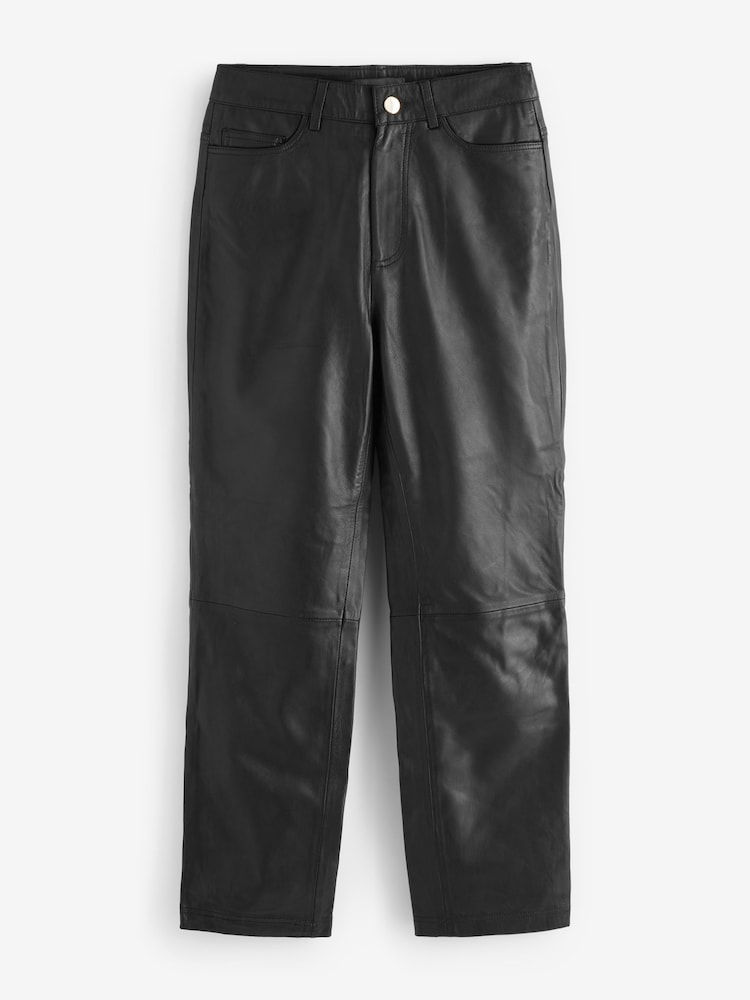 Sosandar Black Leather Straight Leg Trousers - Image 4 of 4