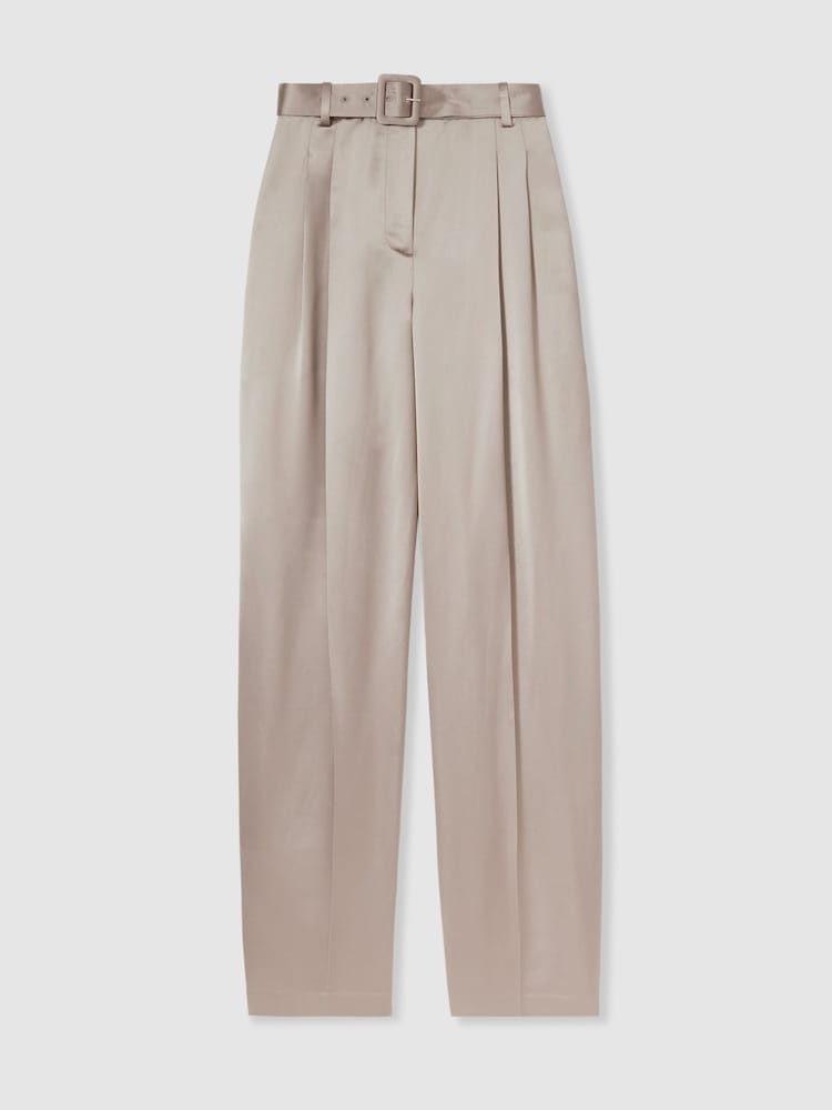 Reiss Champagne Mia Atelier Belted Satin Trousers - Image 2 of 5