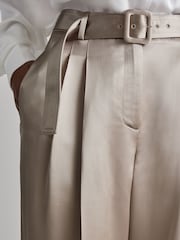 Reiss Champagne Mia Atelier Belted Satin Trousers - Image 3 of 5