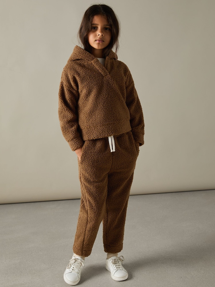 Reiss Brown Orla 4-9 yrs Borg Hoodie And Joggers Set - Image 1 of 5