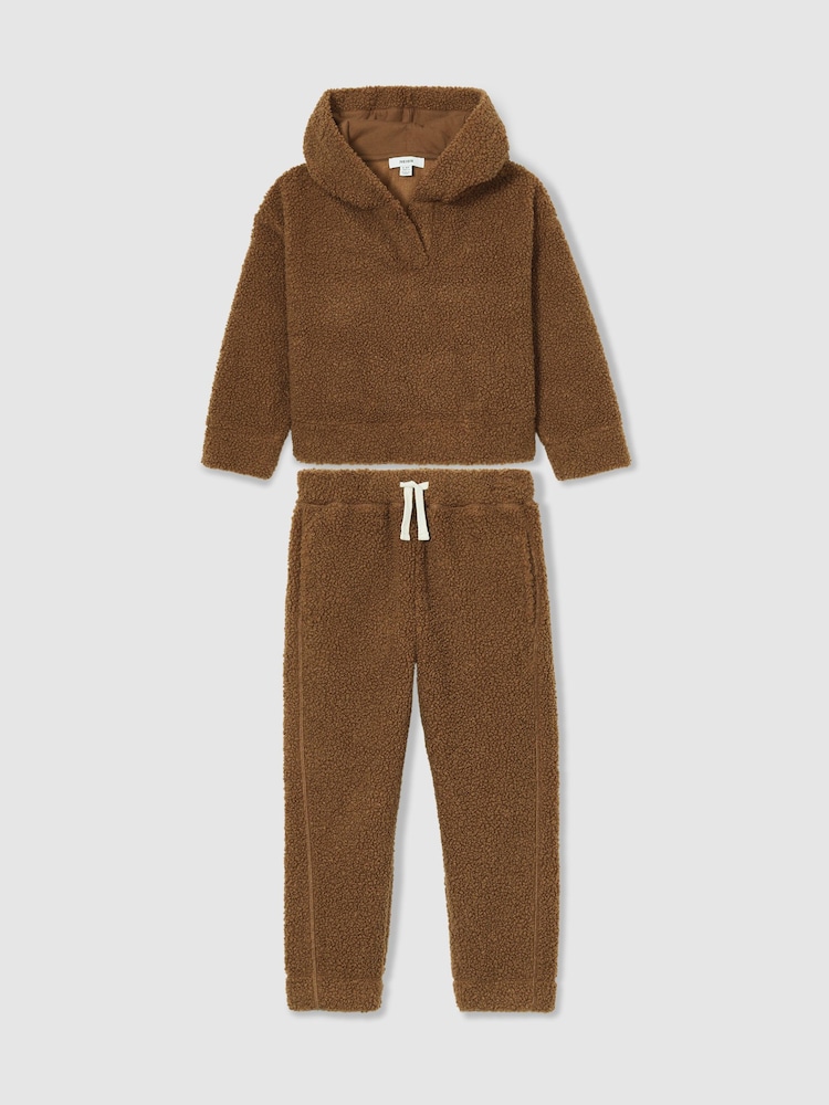Reiss Brown Orla 4-9 yrs Borg Hoodie And Joggers Set - Image 2 of 5