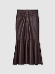 Reiss Burgundy Luella Atelier Leather Fluted Midi Skirt - Image 2 of 8