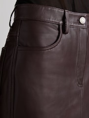 Reiss Burgundy Luella Atelier Leather Fluted Midi Skirt - Image 5 of 8