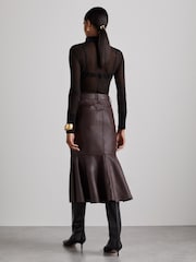 Reiss Burgundy Luella Atelier Leather Fluted Midi Skirt - Image 6 of 8