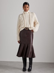 Reiss Burgundy Luella Atelier Leather Fluted Midi Skirt - Image 7 of 8