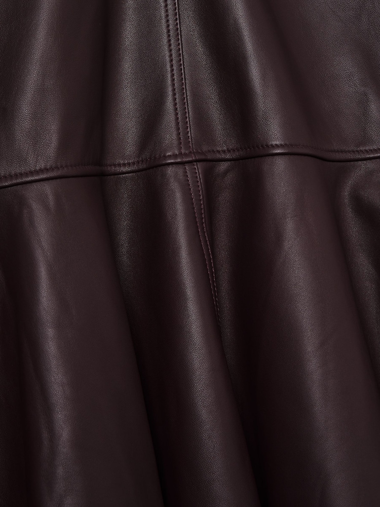 Reiss Burgundy Luella Atelier Leather Fluted Midi Skirt - Image 8 of 8