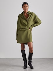 Reiss Khaki Mila Atelier Draped Shirt Dress with Wool - Image 1 of 8