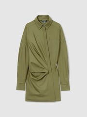 Reiss Khaki Mila Atelier Draped Shirt Dress with Wool - Image 2 of 8