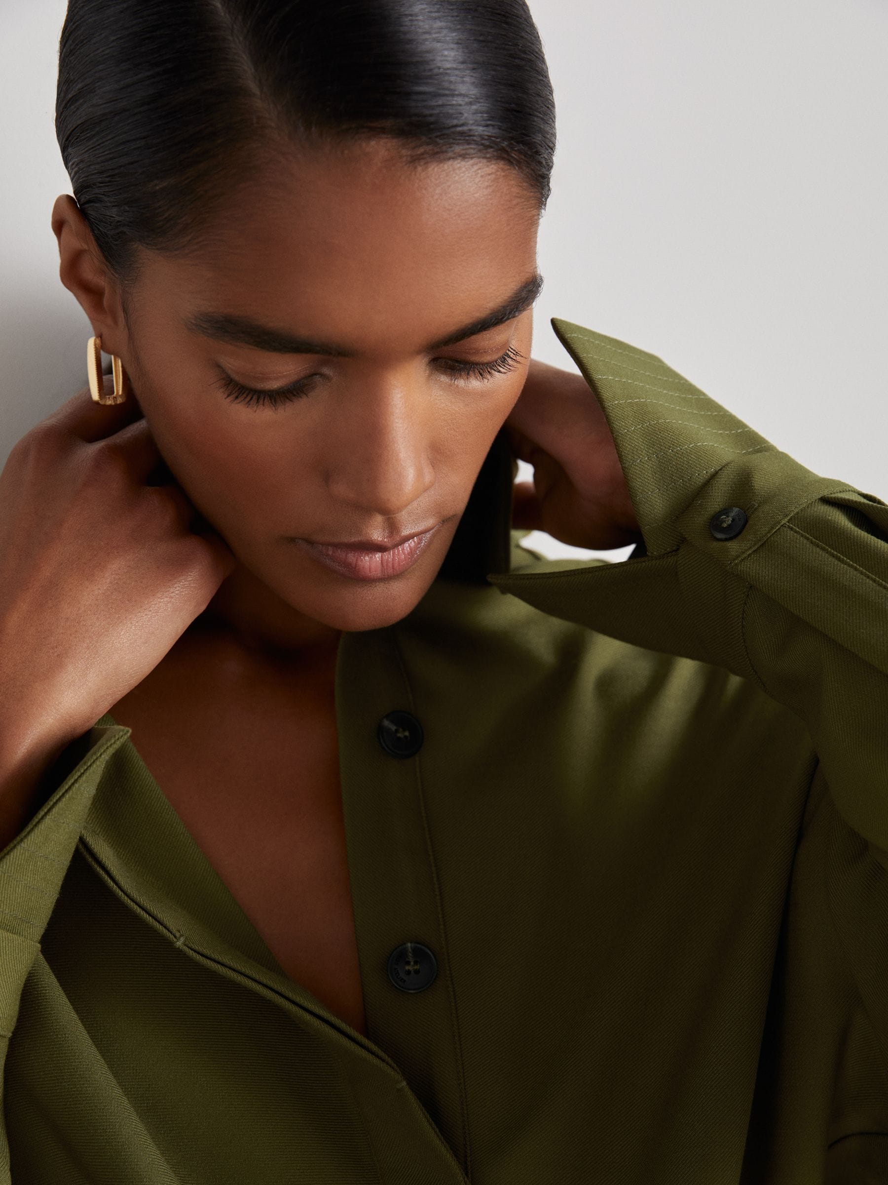 Buy Reiss Khaki Mila Atelier Draped Shirt Dress with Wool from Next Luxembourg
