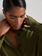 Reiss Khaki Mila Atelier Draped Shirt Dress with Wool - Image 4 of 8