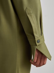 Reiss Khaki Mila Atelier Draped Shirt Dress with Wool - Image 5 of 8