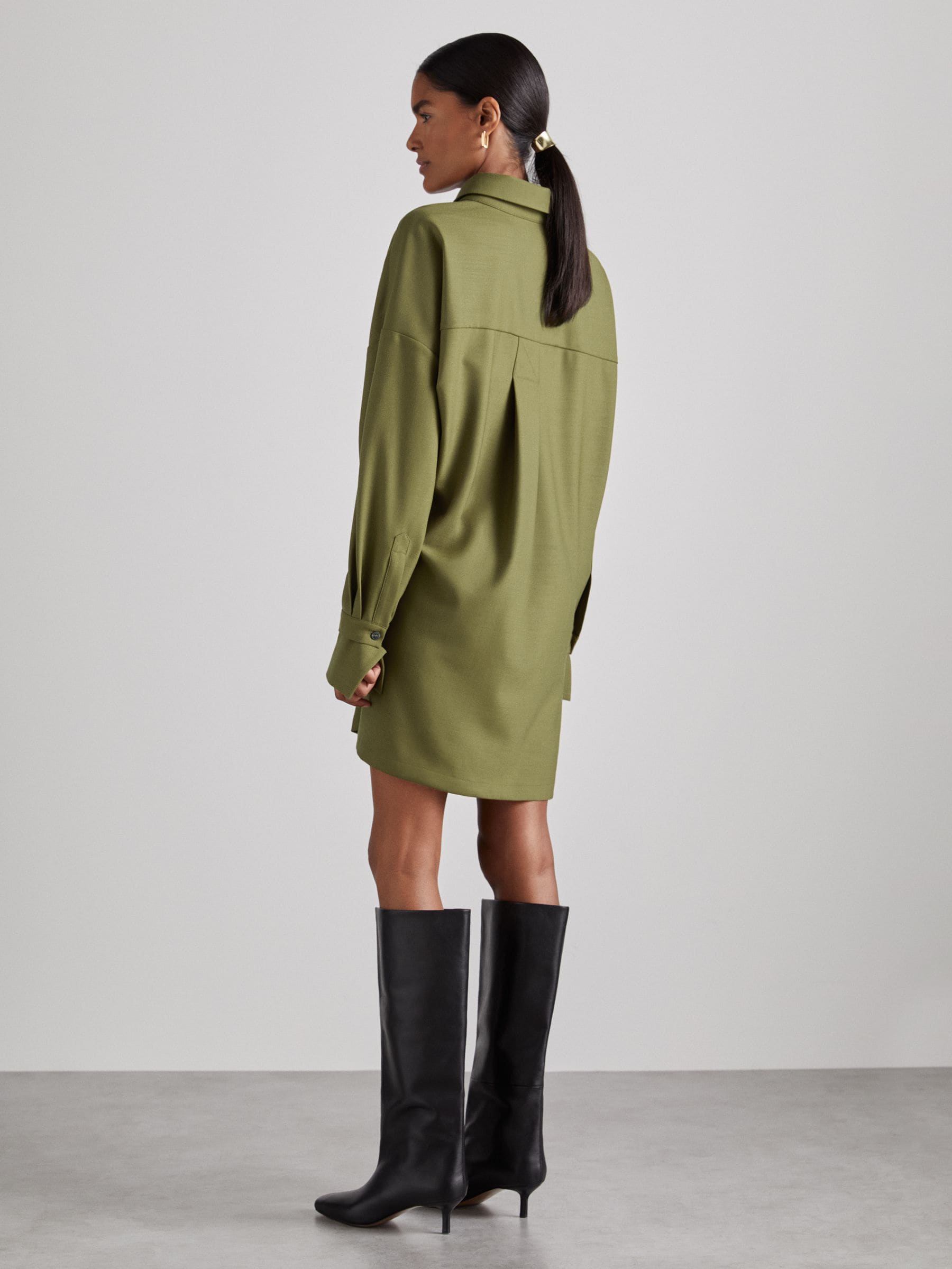 Buy Reiss Khaki Mila Atelier Draped Shirt Dress with Wool from Next Luxembourg