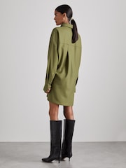 Reiss Khaki Mila Atelier Draped Shirt Dress with Wool - Image 6 of 8