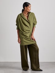 Reiss Khaki Mila Atelier Draped Shirt Dress with Wool - Image 7 of 8