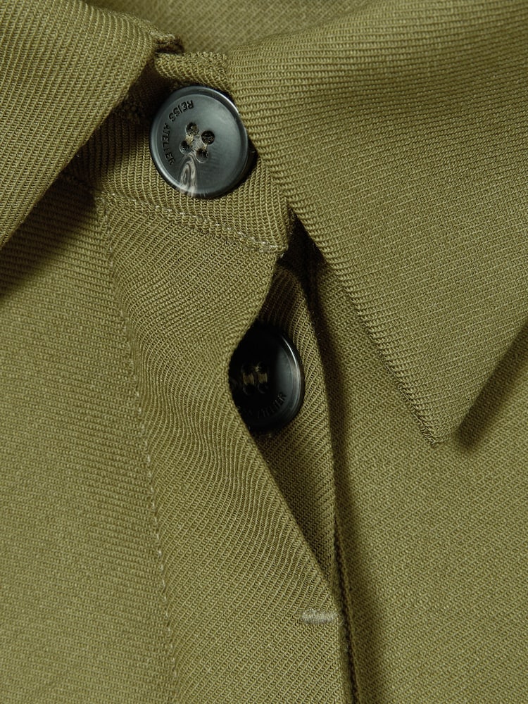 Reiss Khaki Mila Atelier Draped Shirt Dress with Wool - Image 8 of 8