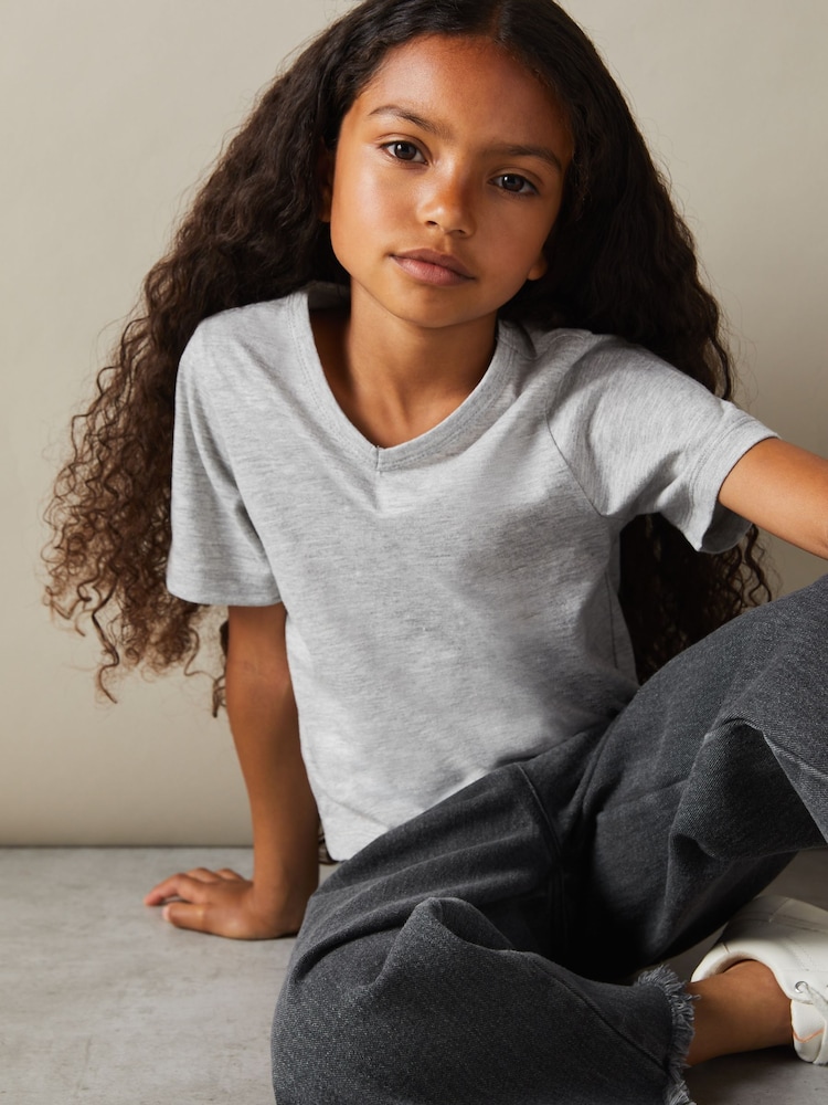 Reiss Grey Marl Bailey 4-9 yrs Cotton-Blend V-Neck T-Shirt - Image 2 of 4