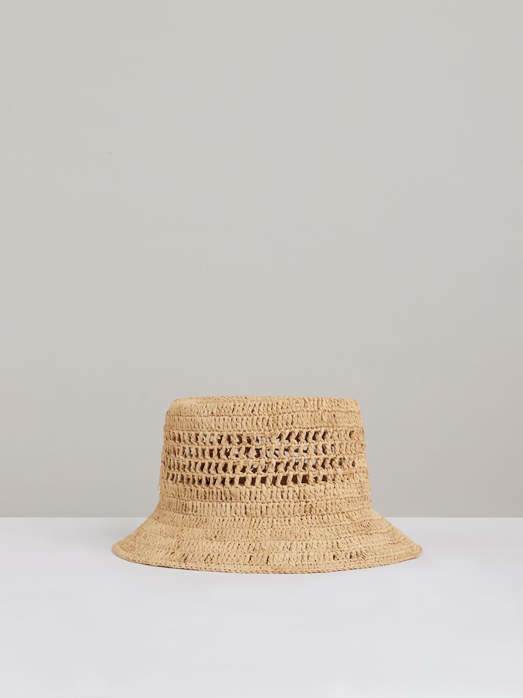 Reiss Natural Ramona Straw Bucket Hat - Image 1 of 4 Reiss Natural Ramona Straw Bucket Hat - Image 1 of 4