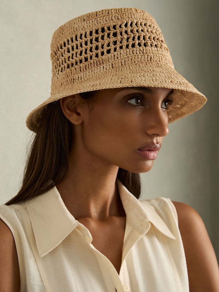 Reiss Natural Ramona Straw Bucket Hat - Image 2 of 4 Reiss Natural Ramona Straw Bucket Hat - Image 2 of 4