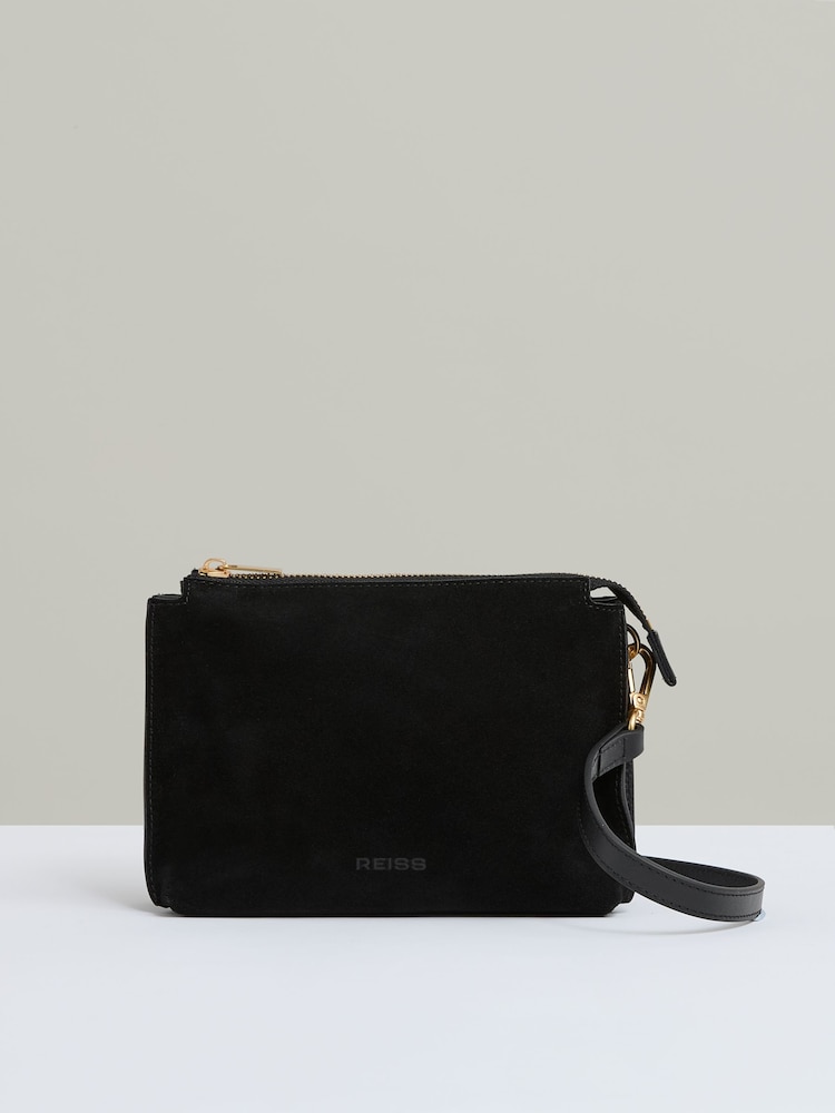 Reiss Black Samara Leather And Suede Crossbody Bag - Image 1 of 5