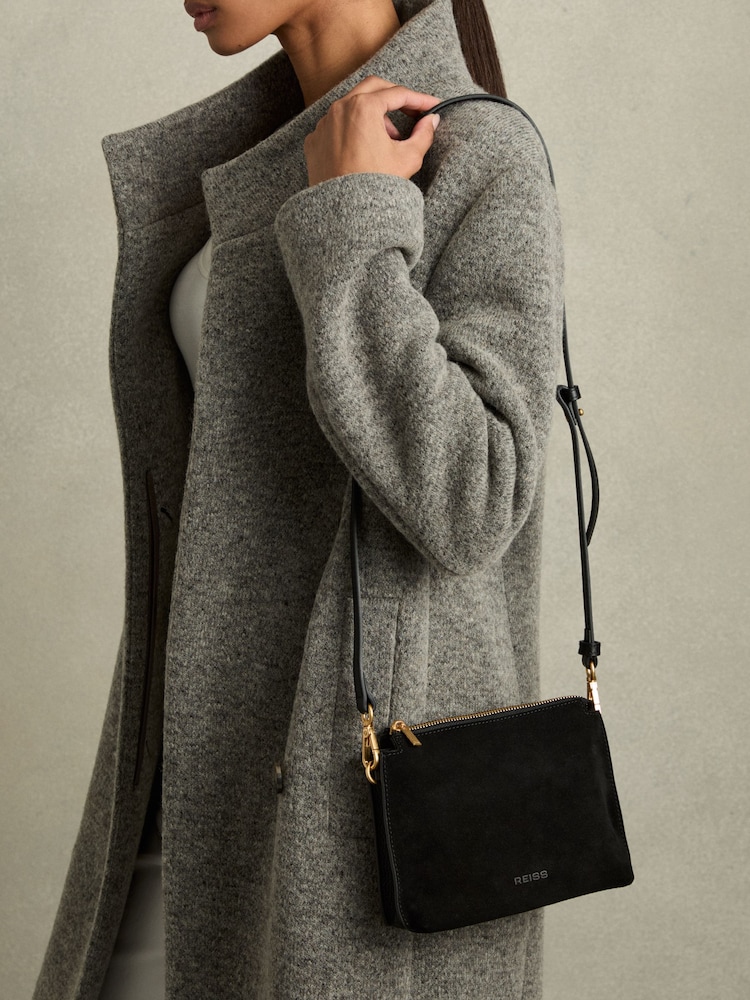 Reiss Black Samara Leather And Suede Crossbody Bag - Image 2 of 5