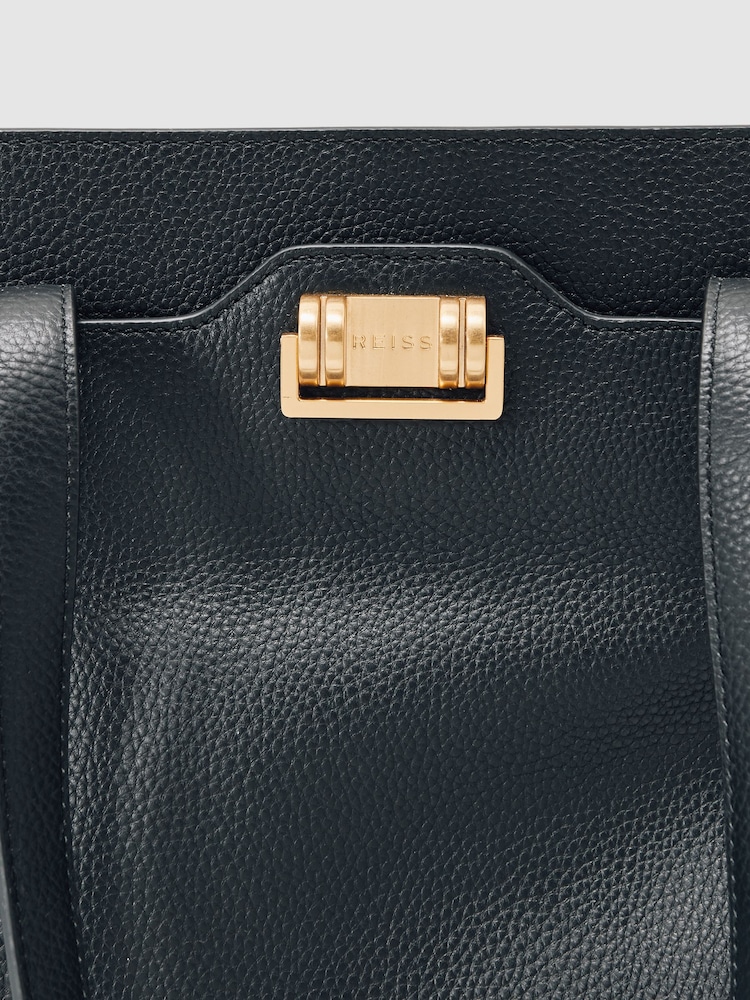Reiss Black Delphine Grained Leather Tote Bag - Image 6 of 6