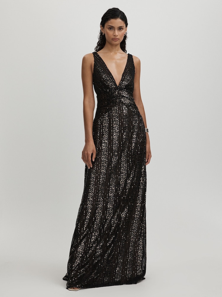 платье макси с глубоким вырезом Halston пайетки - Image 1 of 5
