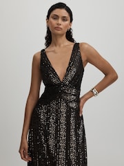 платье макси с глубоким вырезом Halston пайетки - Image 3 of 5