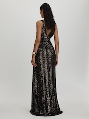 платье макси с глубоким вырезом Halston пайетки - Image 4 of 5