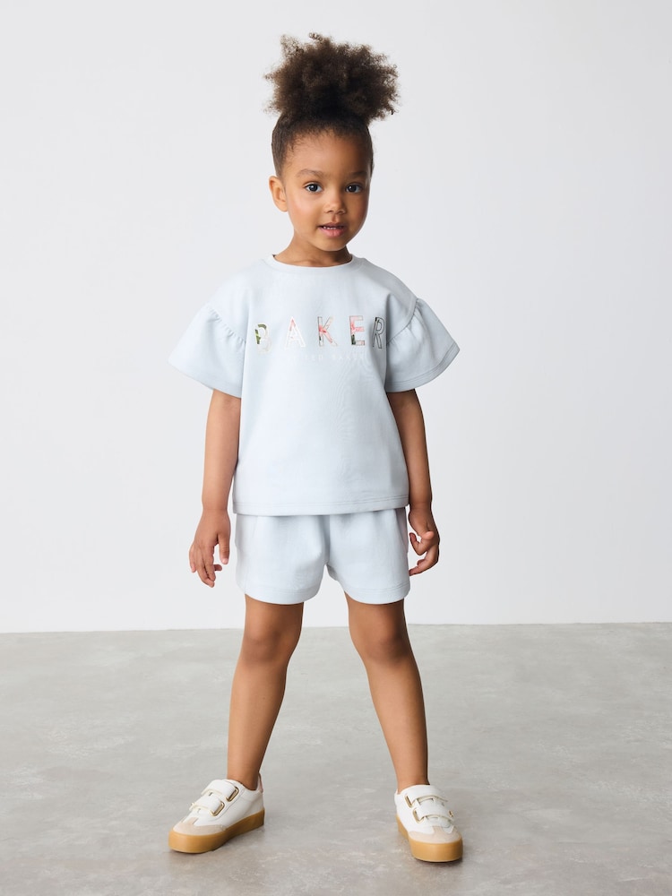 Baker by Ted Baker Blue Frill Sleeve Top and Cargo Shorts Set - Image 1 of 13