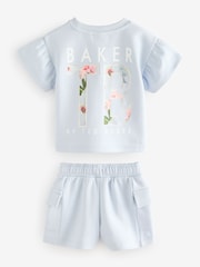 Baker by Ted Baker Blue Frill Sleeve Top and Cargo Shorts Set - Image 8 of 13