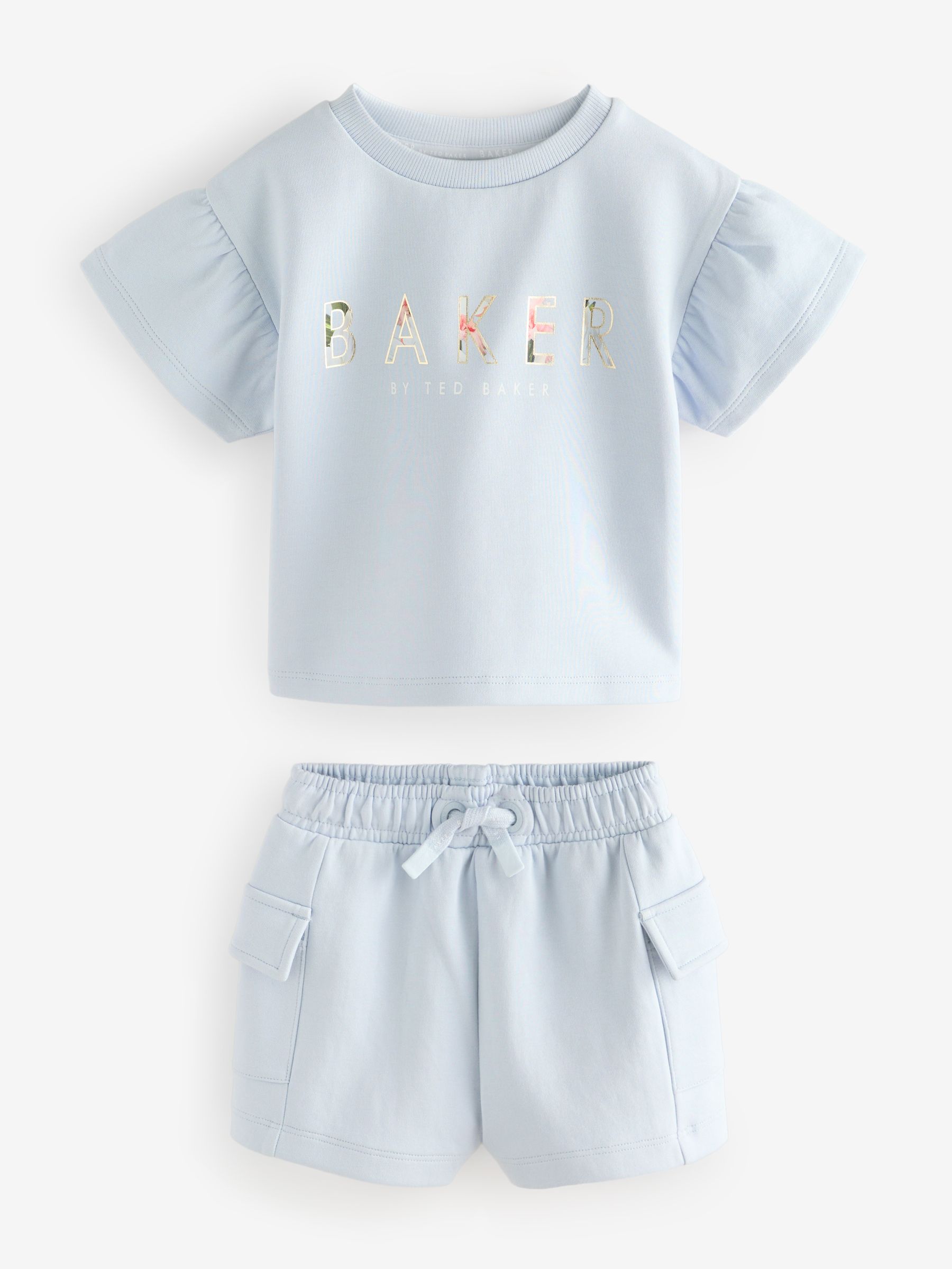 Buy Baker by Ted Baker Blue Frill Sleeve Top and Cargo Shorts Set