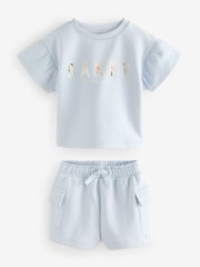 Baker by Ted Baker Blue Frill Sleeve Top and Cargo Shorts Set - Image 9 of 13