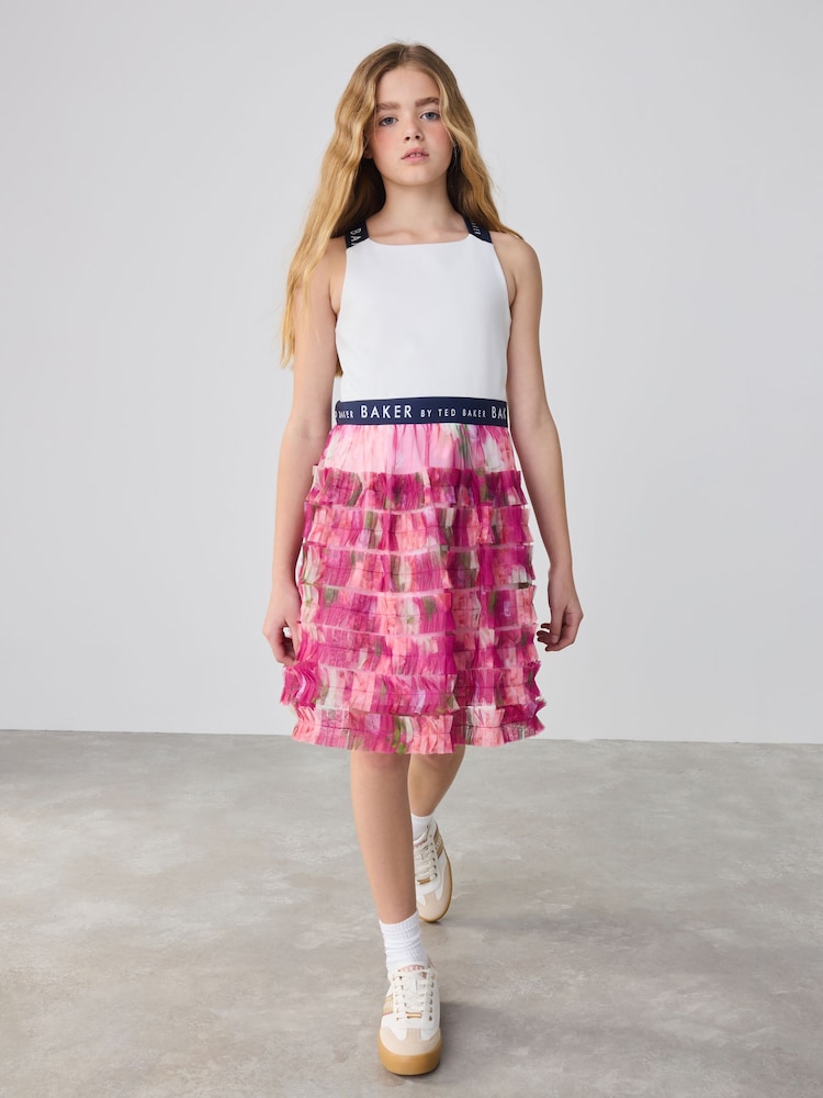Baker by Ted Baker Pink 3D Mesh Tiered Cross Back Mockable Dress - Image 1 of 10