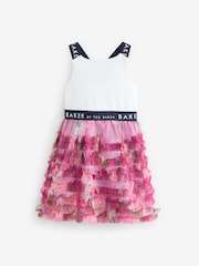 Baker by Ted Baker Pink 3D Mesh Tiered Cross Back Mockable Dress - Image 6 of 10