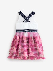 Baker by Ted Baker Pink 3D Mesh Tiered Cross Back Mockable Dress - Image 7 of 10