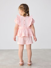 Baker by Ted Baker Pink Woven Frill Peplum 100% Cotton Top and Shorts Set - Image 3 of 12