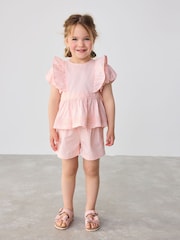 Baker by Ted Baker Pink Woven Frill Peplum 100% Cotton Top and Shorts Set - Image 5 of 12