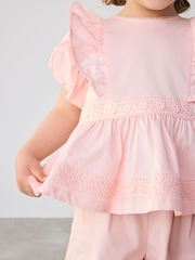 Baker by Ted Baker Pink Woven Frill Peplum 100% Cotton Top and Shorts Set - Image 8 of 12