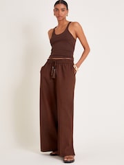 Monsoon Brown Yara Plain Wide Leg Trousers - Image 1 of 6