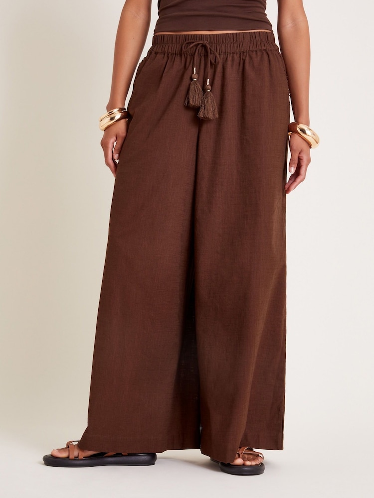Monsoon Brown Yara Plain Wide Leg Trousers - Image 2 of 6