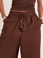 Monsoon Brown Yara Plain Wide Leg Trousers - Image 4 of 6