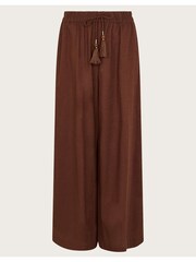 Monsoon Brown Yara Plain Wide Leg Trousers - Image 6 of 6
